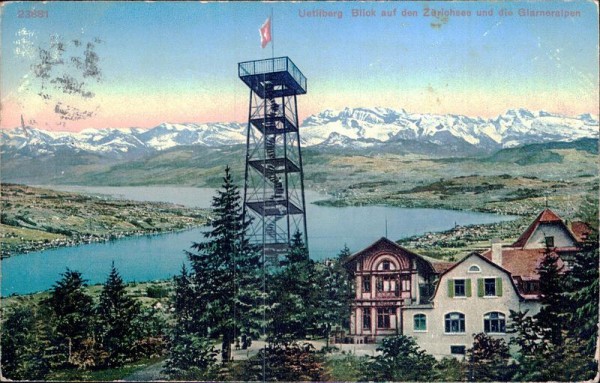 Uetliberg Blick auf den Zürichsee und Glarneralpen Vorderseite