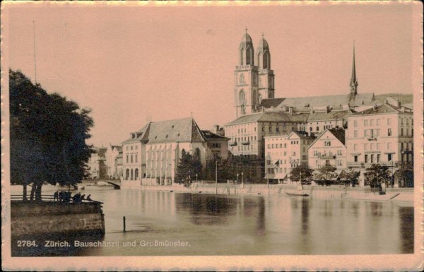 Zürich. Bauschänzli und Grossmünster Vorderseite