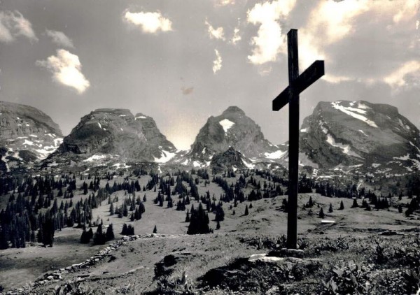 Alp Selamatt (Obertoggenburg) mit Churfirsten: Schreibenstoll, Zustoll, Brisi Vorderseite