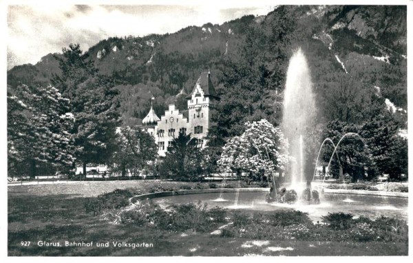 Glarus, Bahnhof und Volksgarten Vorderseite