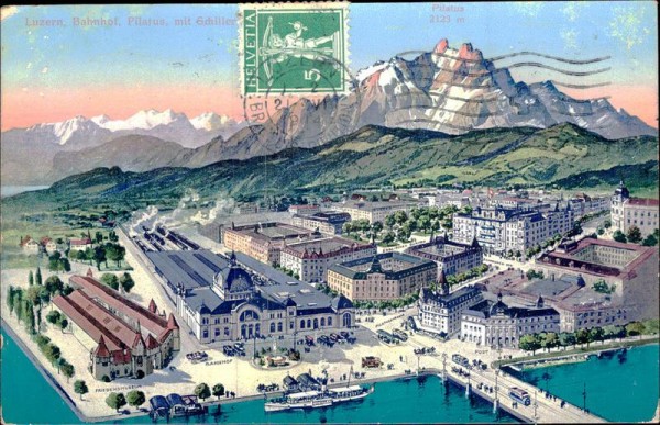 Luzern, Bahnhof, Pilatus mit Schiller Vorderseite