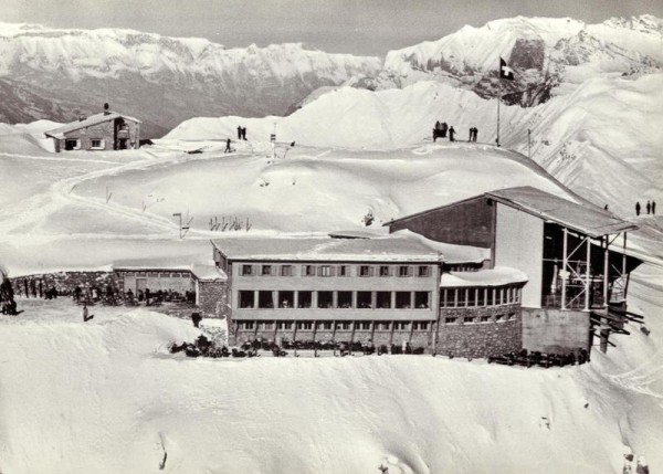 Weisshorngipfel, Restaurant und Beat-Stoffelhütte, Arosa - Flugaufnahmen Vorderseite