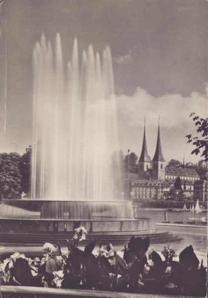 Luzern. Wagenbachbrunnen mit Hofkirche Vorderseite