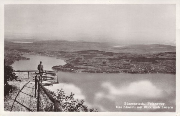 Bürgenstock. Felsenweg. Das Känzeli mit Blick nach Luzern. 1938