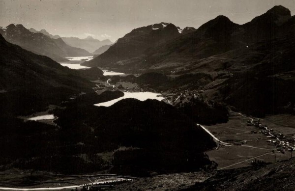 Blick von Muottas Muragl auf die Ober-Engadiner Seen. 1948 Vorderseite