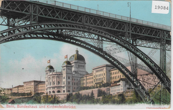 Bern - Bundeshaus und Kirchfeldbrücke - Litho