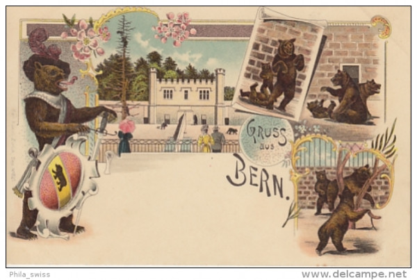 Bern - farbige Litho - Bärengraben