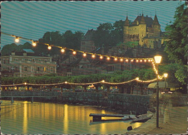 Nyon - Le port et le Château de nuit