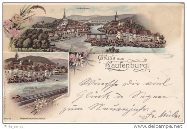 Laufenburg, Gruss aus - farbige Litho - Laufenburg untere Teil, Gesamtansicht