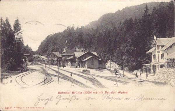 Bahnhof Brünig mit Pension Alpina