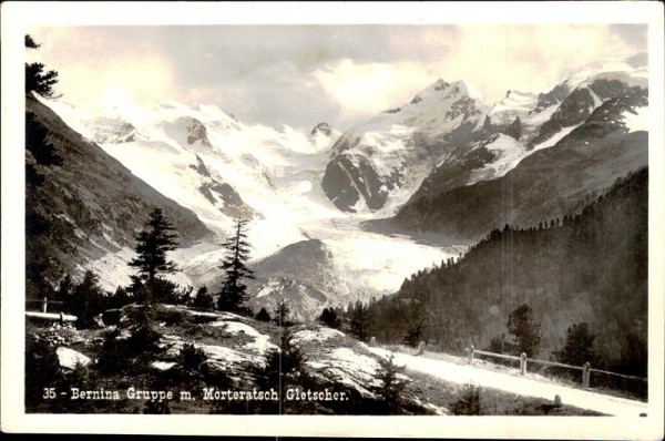 Bernina-Gruppe mit Morteratsch-Gletscher Vorderseite