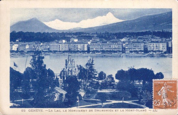 Genève - Le Lac Le Monument de Brunswick et le Mont-Blanc