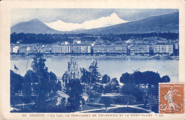 Genève - Le Lac Le Monument de Brunswick et le Mont-Blanc