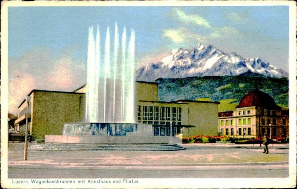 Wagenbachbrunnen mit Kunsthuas und Pilatus (Luzern) Vorderseite