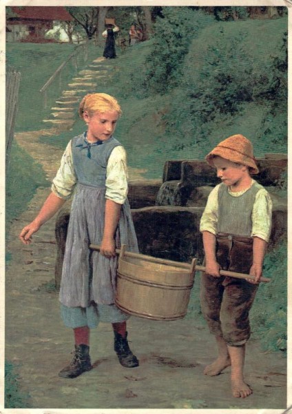 Wassertragende Kinder, Albert Anker (1831 - 1920)  Vorderseite