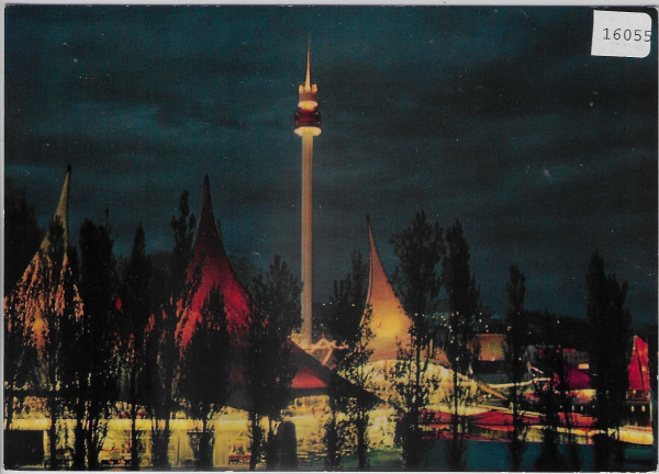 Lausanne EXPO 1964 Secteur du port et tour "Spiral" de nuit