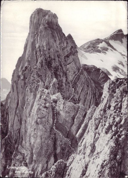 Weg durch die Felswände des Lysengrates vom Rotsteinpass zum Säntis