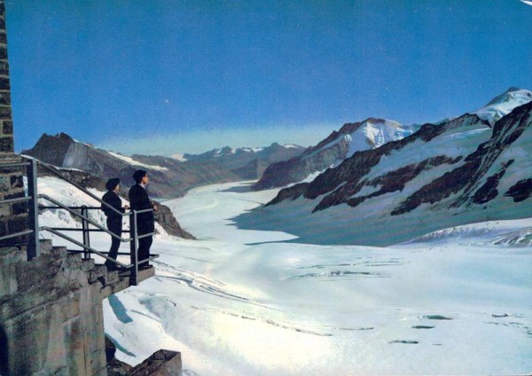 Jungfraujoch, Sphinx Observatorium mit Aletschgletscher Vorderseite