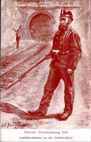 Schweiz. Grenzbesetzung 1914, Landsturm an der Gotthardlinie Vorderseite