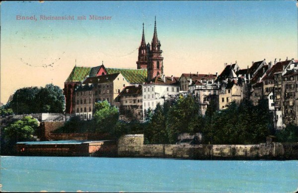 Basel, Rheinansicht mit Münster Vorderseite