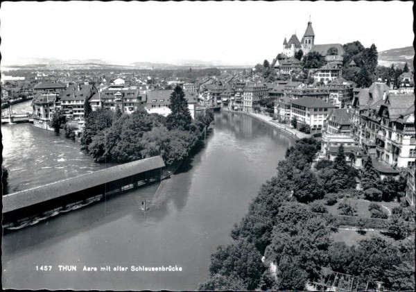 Thun, Aare mit alter Schleusenbrücke Vorderseite