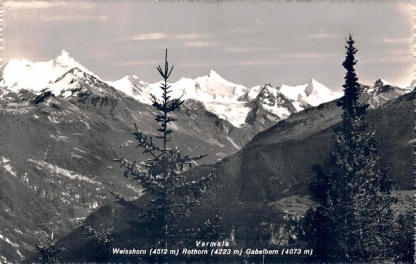 Vermala: Weisshorn, Rothorn, Gabelhorn Vorderseite