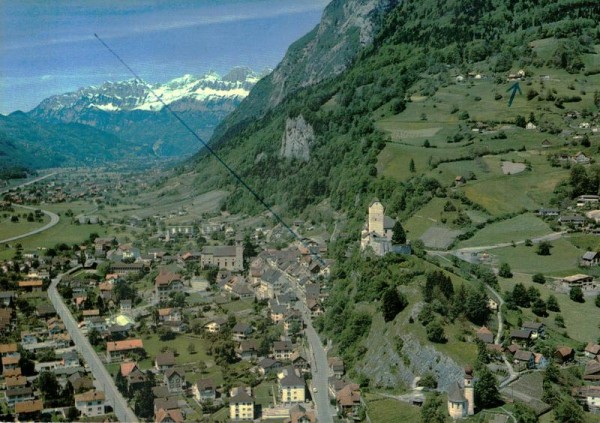 Sargans mit Heiligkreuz und Churfirsten Vorderseite