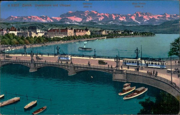 Zürich, Quaibrücke und Utoquai Vorderseite