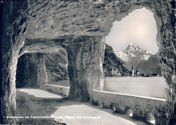 Axenstrasse am Vierwaldstättersees mit Pilatus und Bristenstock Vorderseite