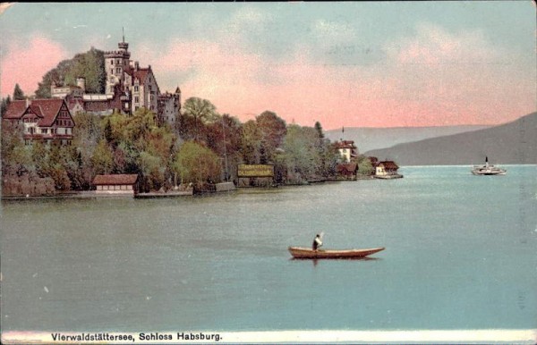 Die Neuhabsburg vom Vierwaldstättersee aus betrachtet Vorderseite