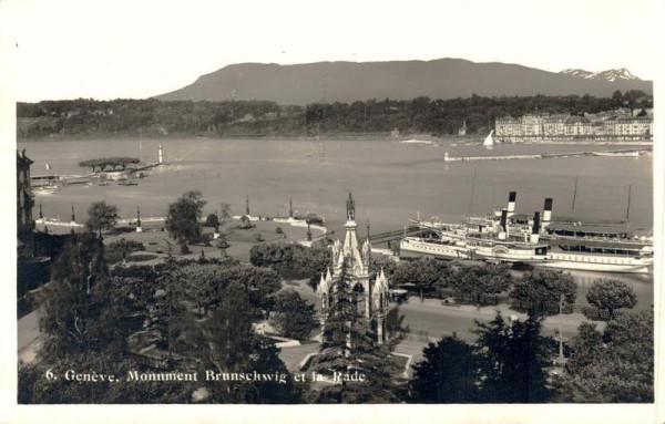 Genève. Monument Brunswick et la Rade. DS Winkelried. 1925 Vorderseite