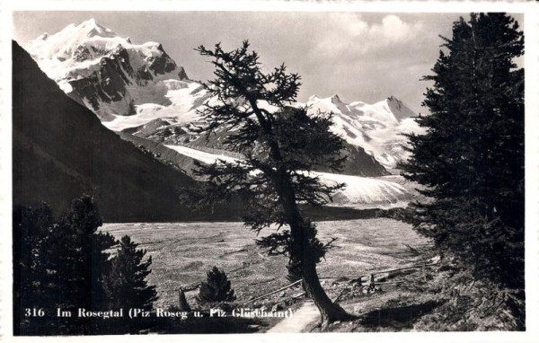 Im Rosegtal. Piz Roseg u. Piz Glüschaint Vorderseite