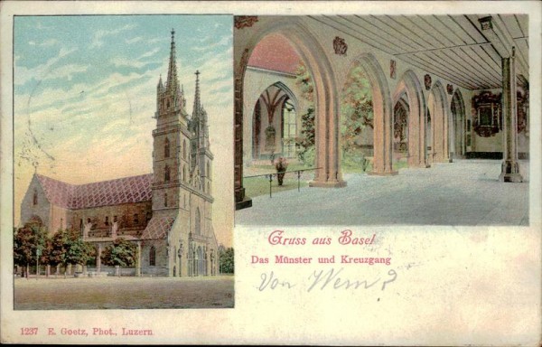 Gruss aus Basel. Das Münster und Kreuzgang Vorderseite