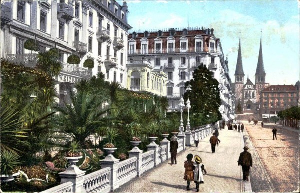 Luzern. Promenade vor dem Hotel Schweizerhof. Vorderseite