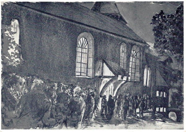 Konzertpause vor der Kirche in Saanen,  Radierung von Dan Rubinstein Vorderseite