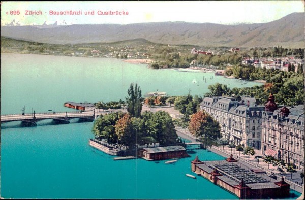 Zürich - Bauschänzli und Quaibrücke Vorderseite