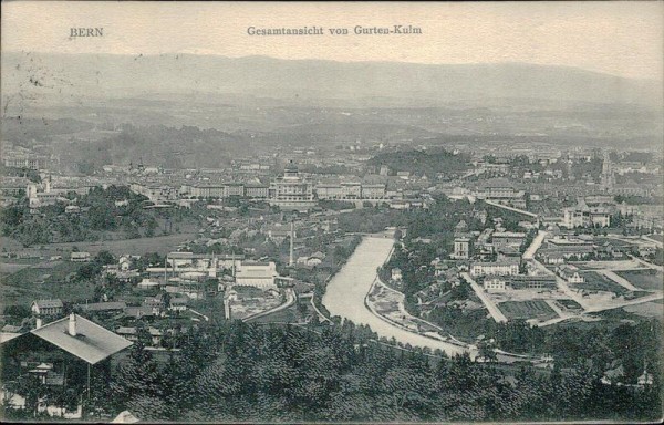Bern. Gesamtansicht von Gurten-Kulm Vorderseite