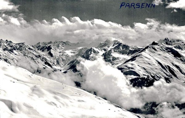Parsenn. Blick gegen die Silvrettagruppe Vorderseite