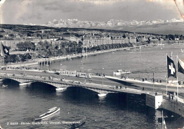 Zürich. Quaibrücke, Utoquai, Glarneralpen Vorderseite