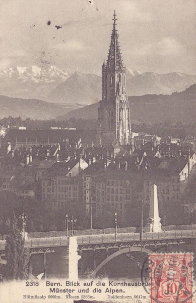 Bern - Blick auf die Kornhausbrücke und auf das Berner Münster
