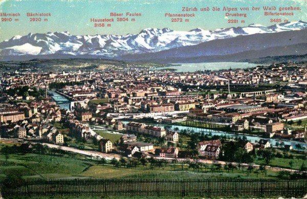 Zürich und die Alpen von der Waid gesehen Vorderseite
