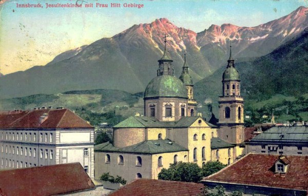Innsbruck, Jesuitenkirche mit Frau Hitt Gebirge Vorderseite