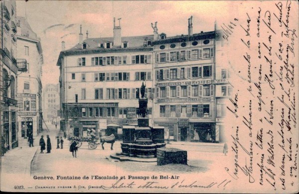 Genève. Fontaine de I'Escalade et Passage de Bel-Air Vorderseite