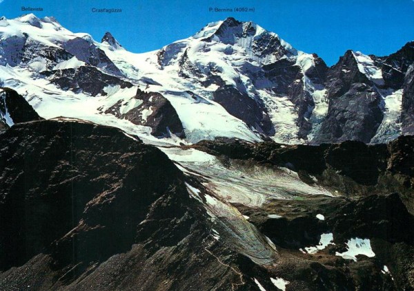 Diavolezza mit Bellavista, Crast'agüzza und Piz Bernina Vorderseite
