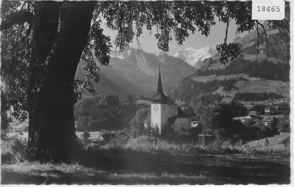 Frutigen - Kirche mit Balmhorn u. Altels