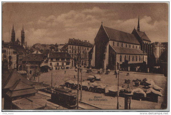 Basel - Barfüsserplatz mit Tram und Markt