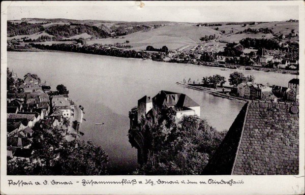 Passau, Zusammenfluss von Ilz, Donau und Inn
