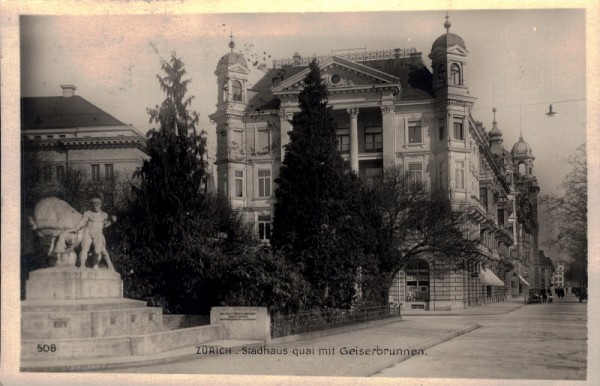 Stadhaus-quai mit Geiserbrunnen, Zürich. 1930