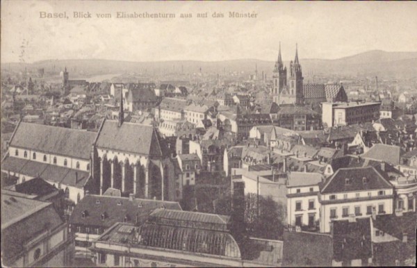 Basel, Blick vom Elisabethenturm aus auf das Münster
