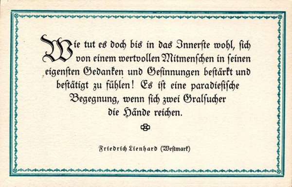 Spruchkarten von Friedrich Lienhards Werken, Westmark; Wie tut es doch bis in das Innerste... Vorderseite